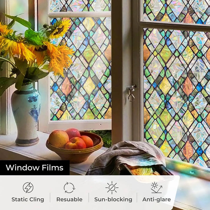 Decorative Stained Glass Window Film - Removable Static Cling Covering For Privacy And Sun Blocking