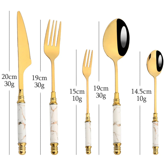 16 Piece Stainless Steel Cutlery Set With Ceramic Handle And Gold Finish