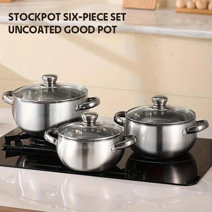 3 Piece Stainless Steel Cookware Set Induction Ready Thick Walls Dual Handles & Lids