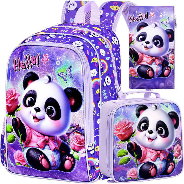 16 Inch Girls Panda Backpack Set With Lunch Box