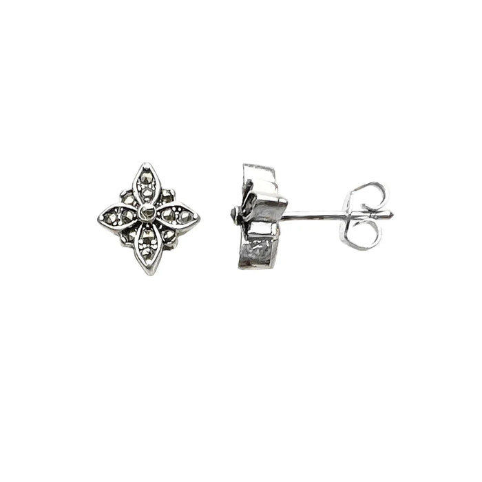 925 Sterling Silver Black Star Marcasite Stud Earrings
