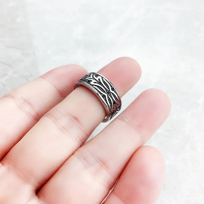925 Sterling Silver Black Tiger Pattern Band Ring Unisex