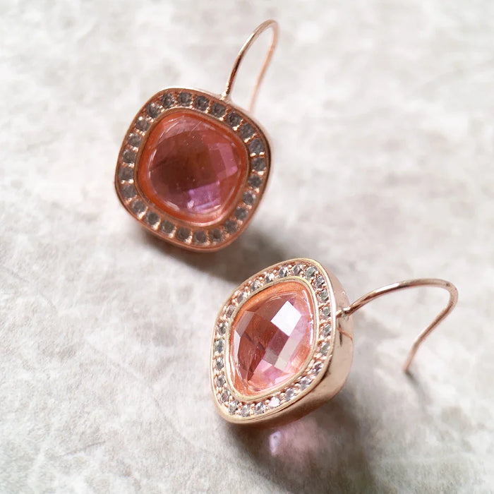 925 Sterling Silver Romantic Gift Pink Square Earrings Cosmo Europe Style Fine Jewelry For Women