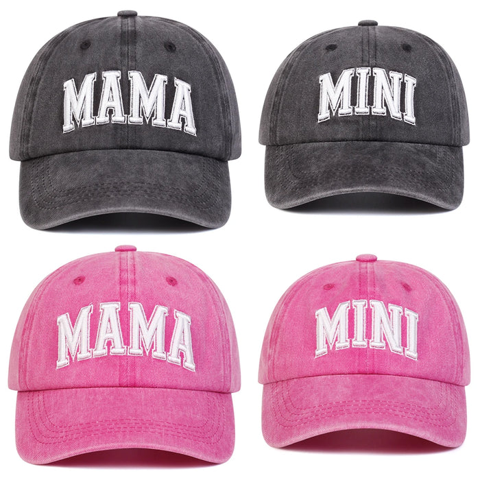 Embroidered Mama / Mini Wash Baseball Caps Unisex Parent Child Set