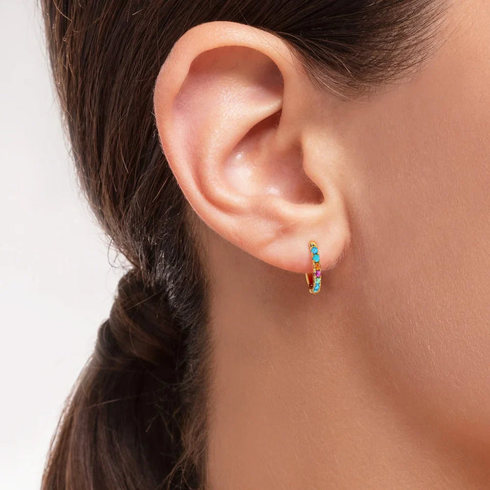 925 Sterling Silver Boho Chic Gold Plated Hoop Earrings Colourful Stones Real Women Fine Jewelry Bohemian