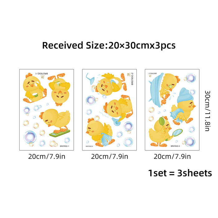 3 Piece Cute Duck Bath Bubble Wall Stickers For Kids Bathroom Decor