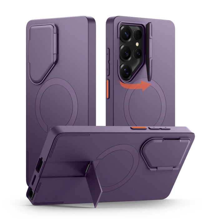 For Samsung Galaxy S25 Ultra 6.9 Inch Magnetic Protective Case With Camera Protector & Adjustable Metal Kickstand