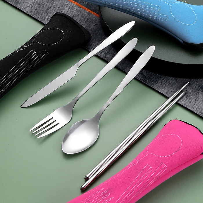 4 Piece Stainless Steel Cutlery Set For School Travel Camping Work