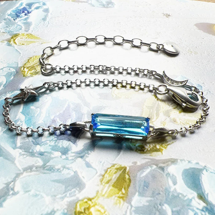 925 Sterling Silver Blue Stone Moon & Star Bracelet Boho For Women