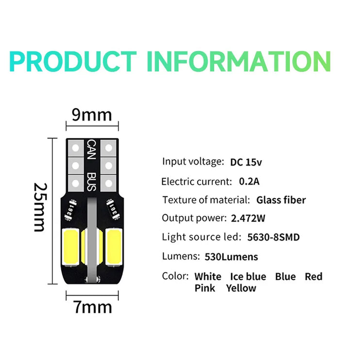 8Smd Canbus T10 Led Bulbs 20Pcs For Car Interior Map Dome Parking Signal Lights 12V