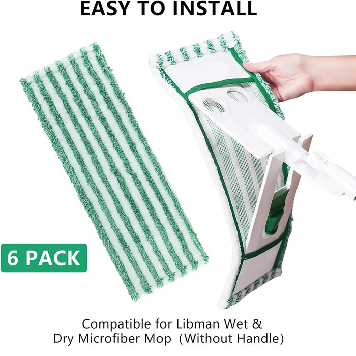 6 Pack Mop Pads Compatible With Libman Wet & Dry Microfiber Mop Reusable Easy To Replace Microfiber Cloth Mop Head Pads