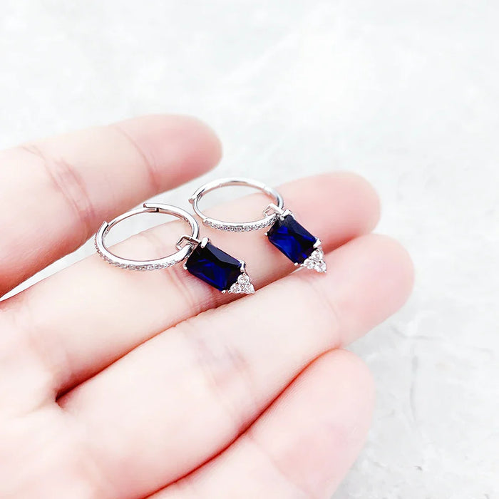 925 Sterling Silver Blue Creole Hinged Hoop Earrings Elegant Jewelry For Women