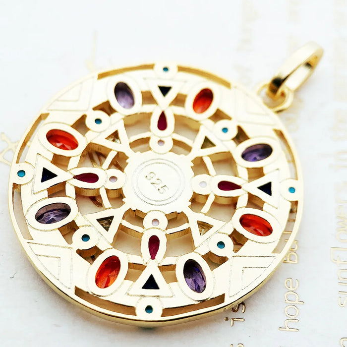 925 Sterling Silver Golden Colourful Amulet Pendant Jewelry For Women