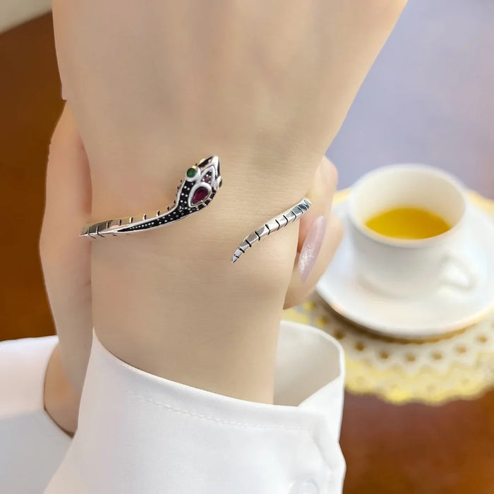 925 Sterling Silver Bohemia Snake Bangles Blackened Fine Jewelry For Women