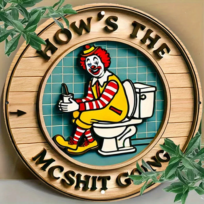 Retro Clown Metal Sign 7.8 Round Wall Art For Humorous Bathroom Decor