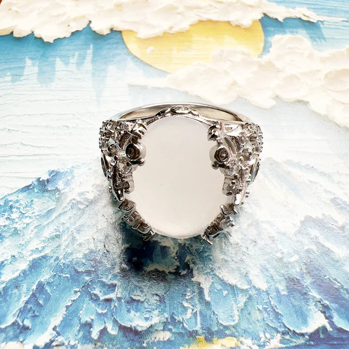 925 Sterling Silver Sunburst Cocktail Ring Oval Stone