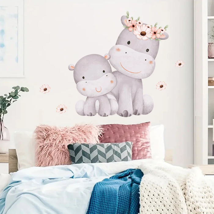 Adorable Hippo Wall Stickers For Kids Room Decor