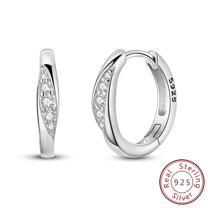 925 Sterling Silver Geometric White Zirconium Hoop Earrings Fits Charms
