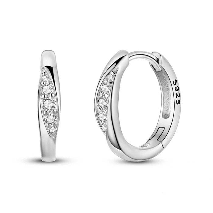 925 Sterling Silver Geometric White Zirconium Hoop Earrings Fits Charms