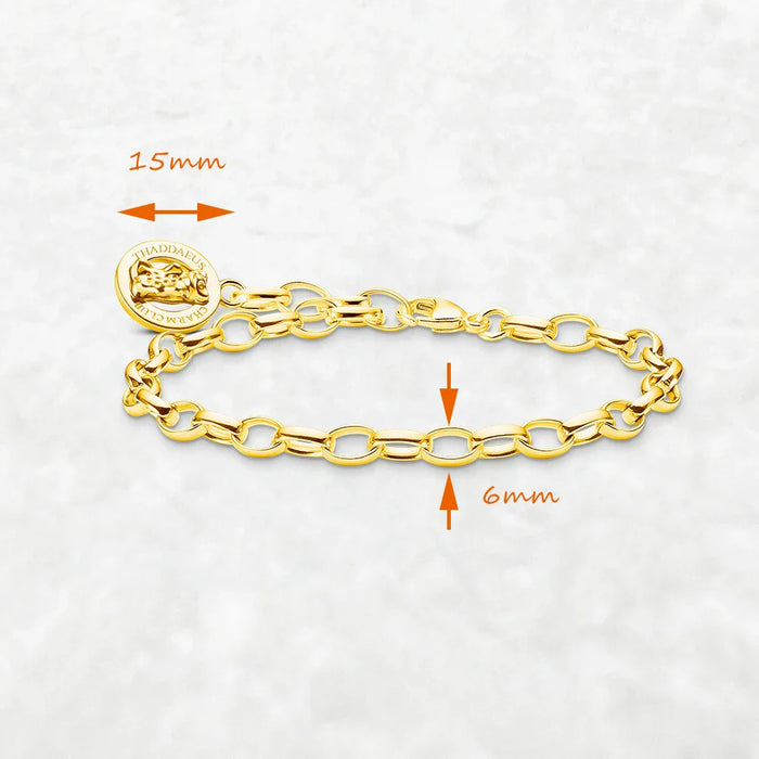 925 Sterling Silver Gold Plated Link Chain Charm Bracelet Cute For Women & Men Fine Jewelry Accessory