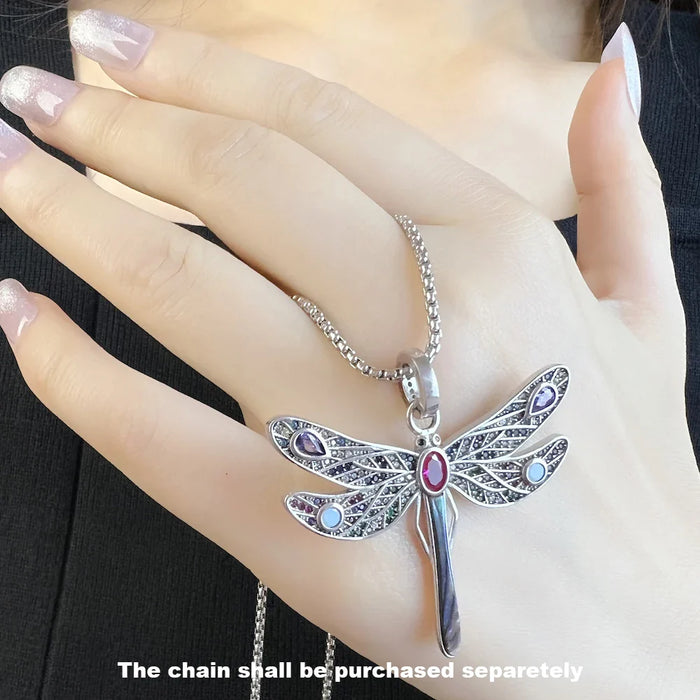 925 Sterling Silver Dragonfly Pendant Necklace Colourful Chain Fine Jewelry For Women