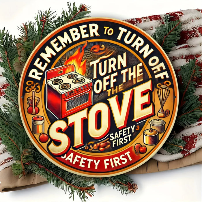 Vintage Kitchen Stove Safety Sign 8X8 Inch Aluminum Wall Art Retro Style Reminder