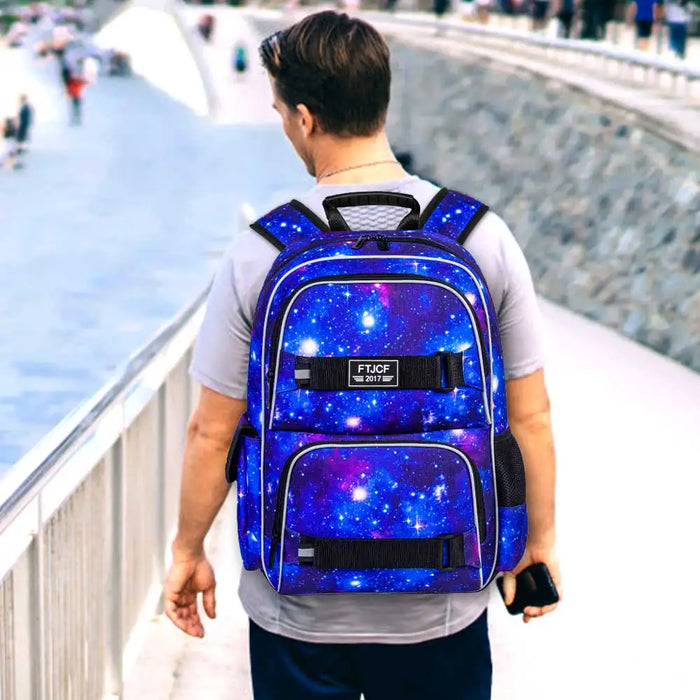 3 Piece Galaxy Backpack Set For Teens 17 Inch Laptop Water Resistant With Lunch Box