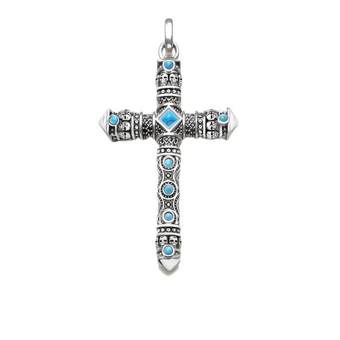 925 Sterling Silver Blue Stone Cross Pendant Faith Gift For Men & Women