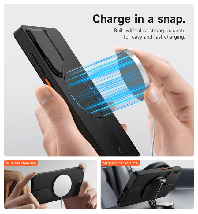 For Samsung Galaxy S25 Ultra 6.9 Inch Magnetic Protective Case With Camera Protector & Adjustable Metal Kickstand