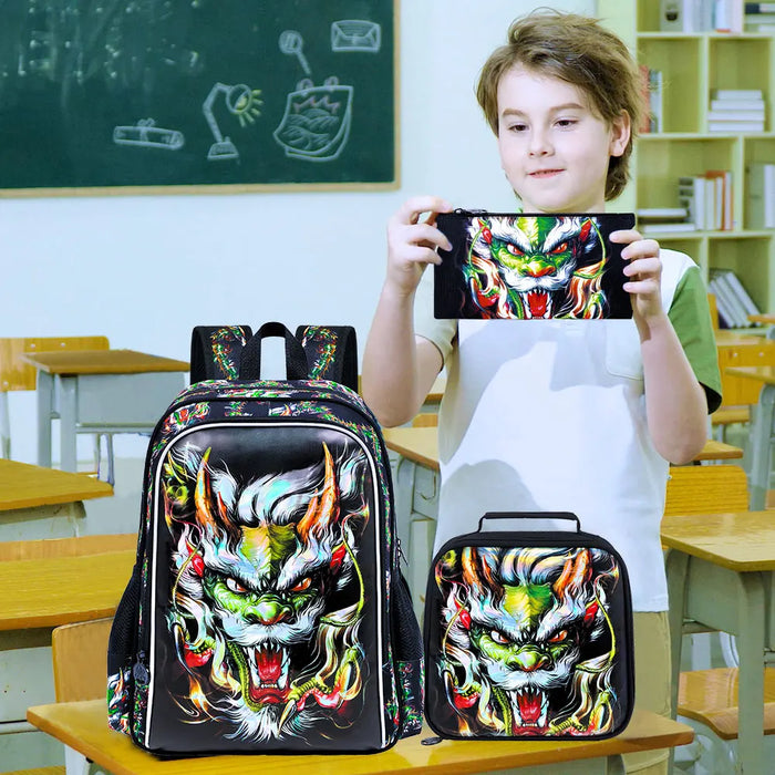 17 Inch Dinosaur Backpack Set For Teens Water Resistant With Lunch Bag