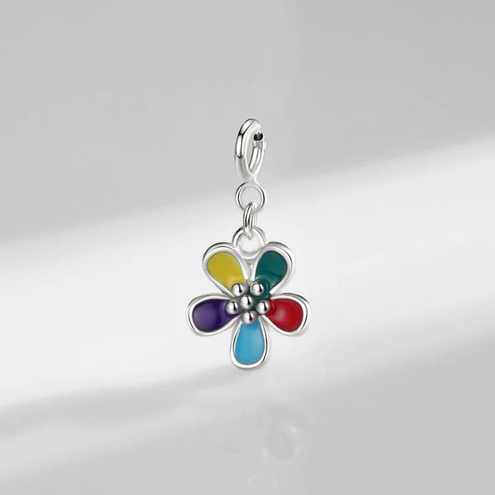 925 Sterling Silver Rainbow Flower Pendant For Diy Bracelets & Necklaces