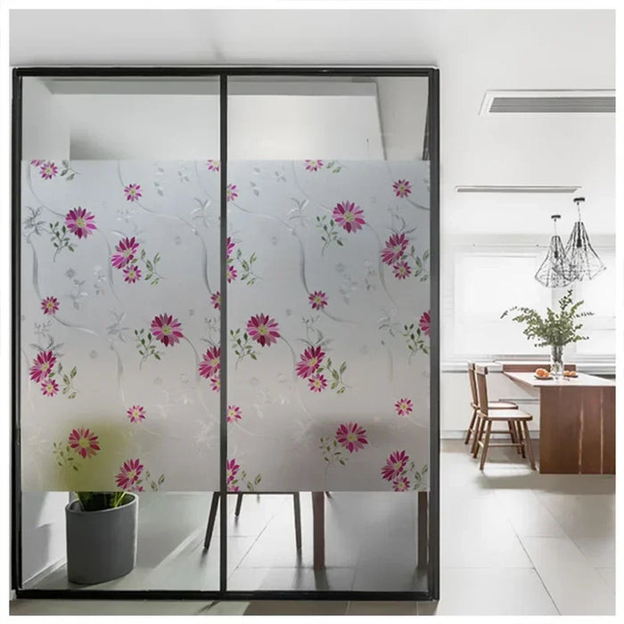 Privacy Window Film - Purple Chrysanthemum Pattern - Home & Office Glass Sticker