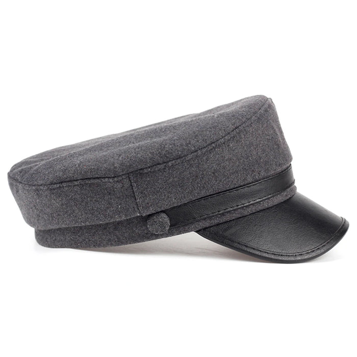 Stylish Unisex Leather Sailor Hat Navy Beret Cap For Spring & Autumn