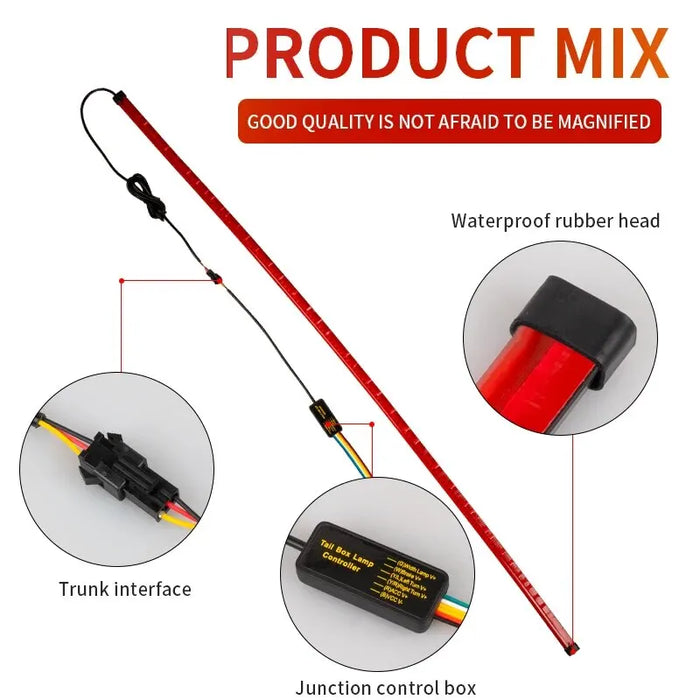 90Cm Red Led Car Brake Stop Light Strip Multi-Mode Rear Tail Warning Lamp For Universal Vehicles
