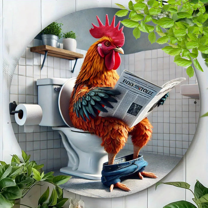 Retro Chicken Wall Art Aluminum Sign Funny Bathroom Decor