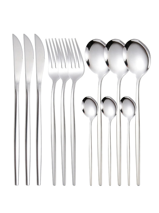 12 Piece Stainless Steel Cutlery Set With Steak Knives And Dessert Spoons