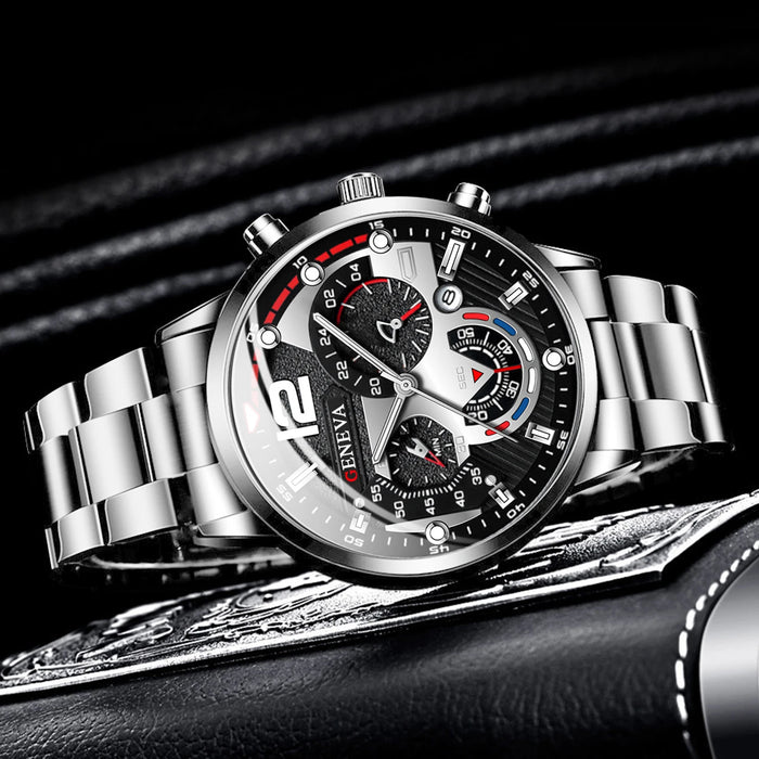 3 Piece Mens Silver Steel Watch Set - Without Box