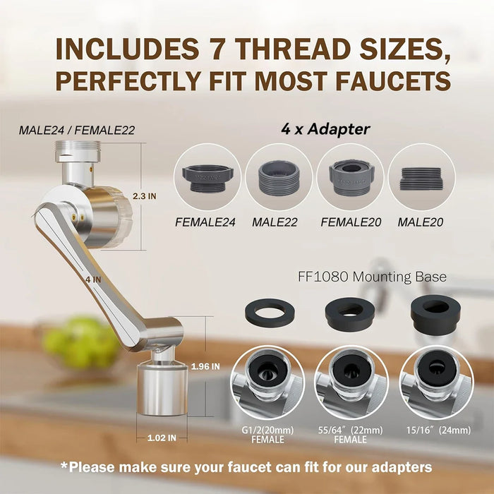 1080 Degree Rotating Faucet Extender With Water Filter & 2 Spray Modes