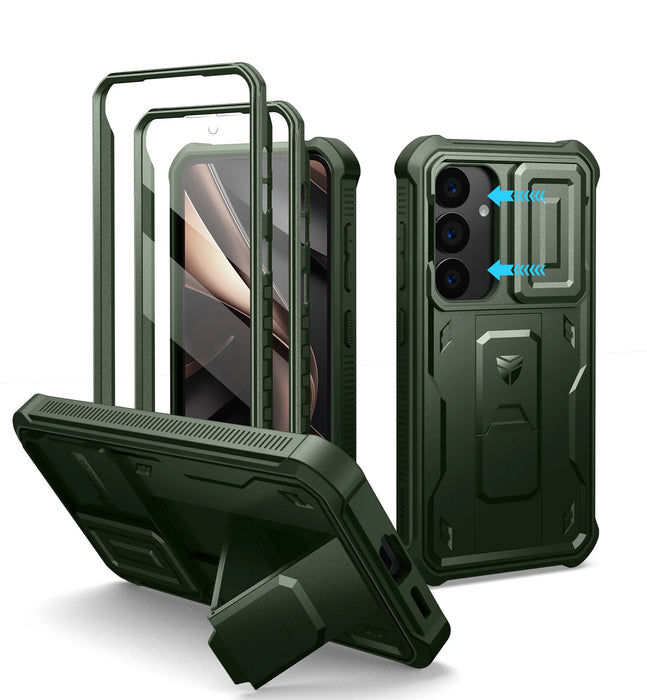 For Samsung Galaxy S25 Holder Heavy-Duty Shockproof Rugged Case With Built-In Slide Camera Case & Screen Protector