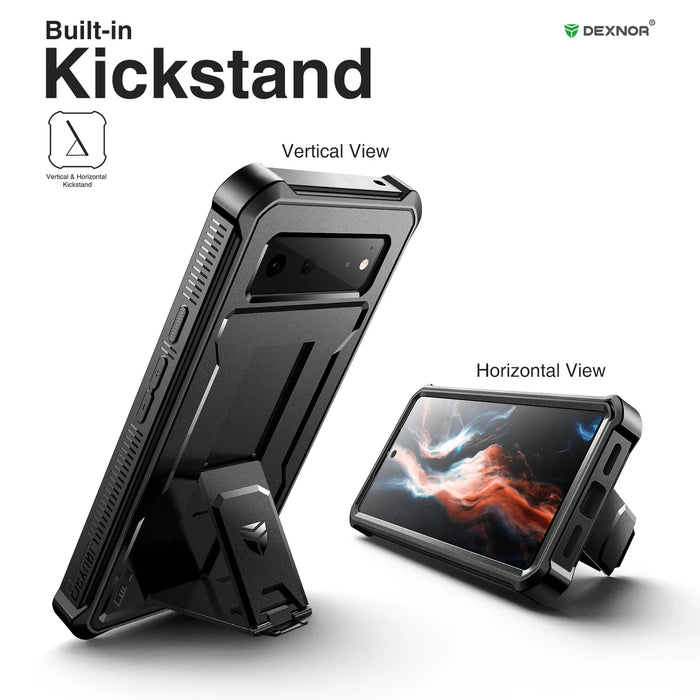 For Google Pixel 6 360 Degree Full Protect Heavy Duty Protection Armor Shockproof Case With Bracket & Built-In Screen Protector