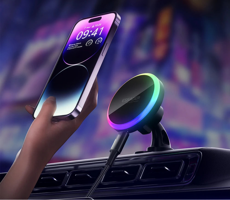 Rgb Magnetic Car Phone Holder Qi 15W Macsafe Wireless Charger For Iphone 16 15 14 Samsung Universal Phone Holder Stand