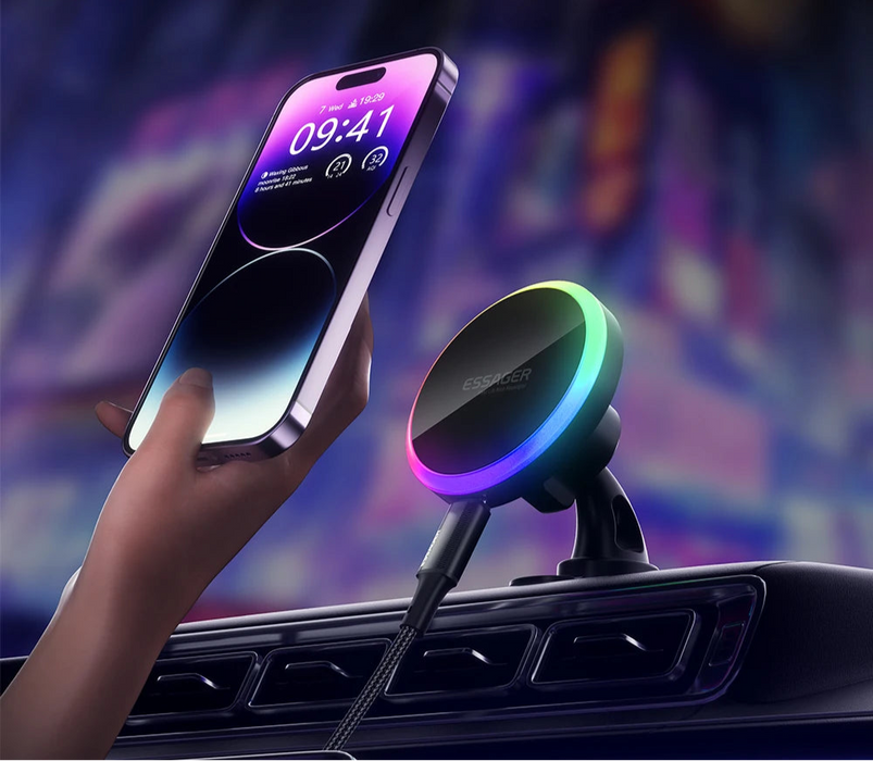 Qi 15W Magnetic Car Phone Holder Rgb Wireless Charger For Macsafe For Iphone 16 15 Samsung Universal Phone Holder Stand