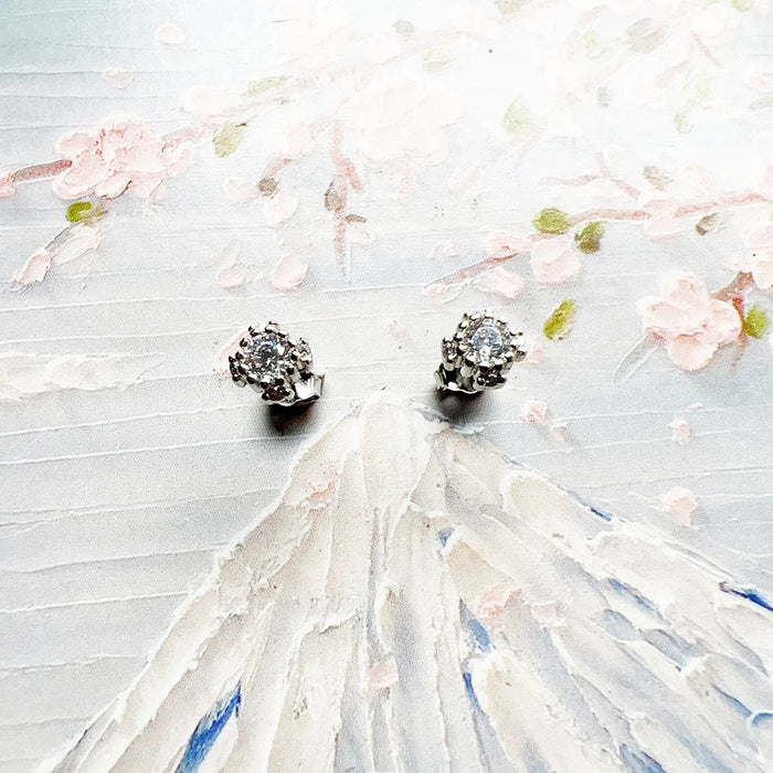 925 Sterling Silver White Zircon Ear Studs For Women