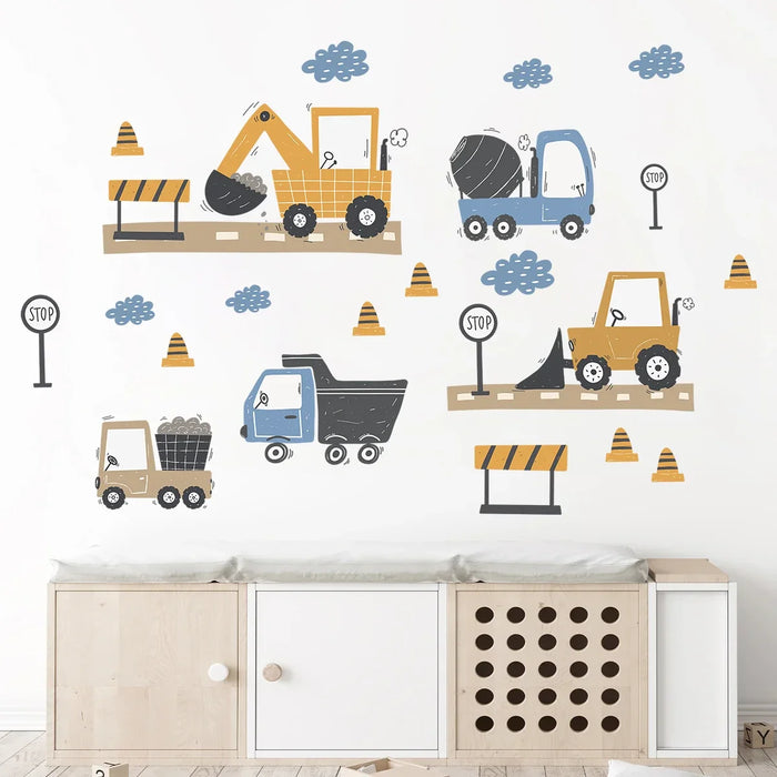 Adorable Construction Truck Wall Stickers For Kids Room