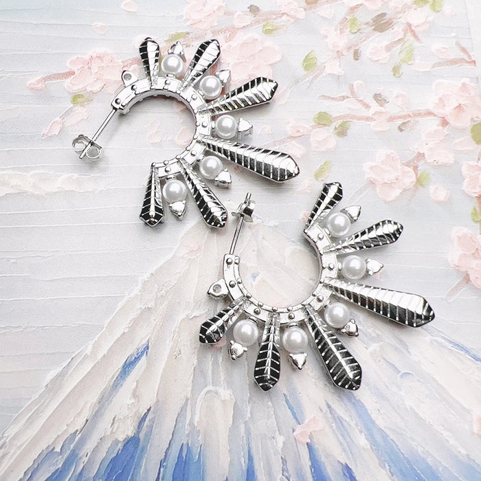 925 Sterling Silver Romantic Gift Sun Hoop Earrings With Freshwater Pearls