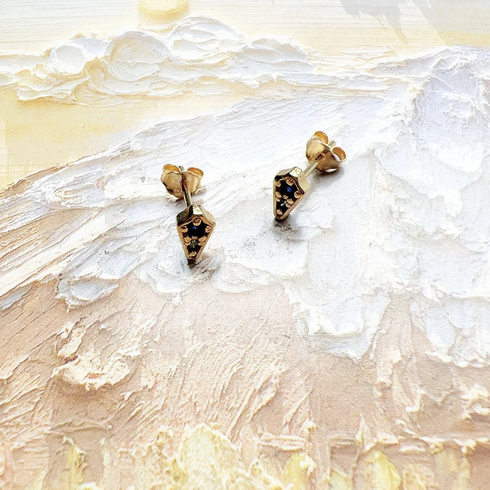 925 Sterling Silver Gold Plated Magic Stars Blue Stone Ear Stud New Vintage Gift