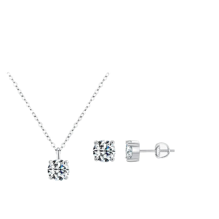 925 Sterling Silver Dazzling Moissanite Pendant & Earrings Set