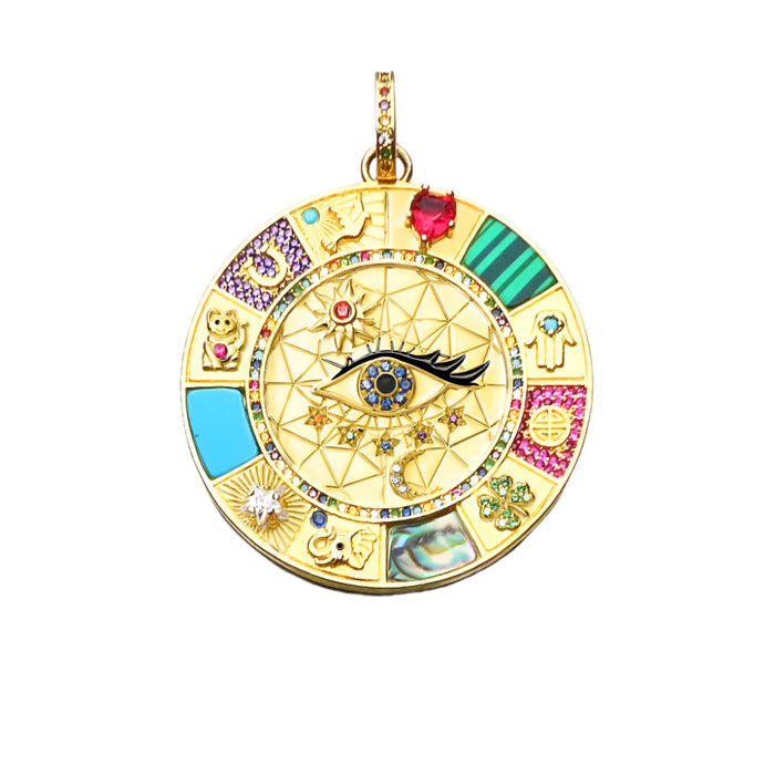 925 Sterling Silver Large Lucky Heart Cat Elephant Clover Fatima Pendant Amulet For Women & Men