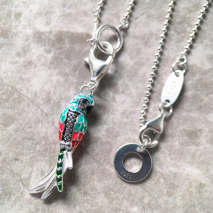 925 Sterling Silver Bohemian Parrot Charm Necklace Bird Jewelry For Women