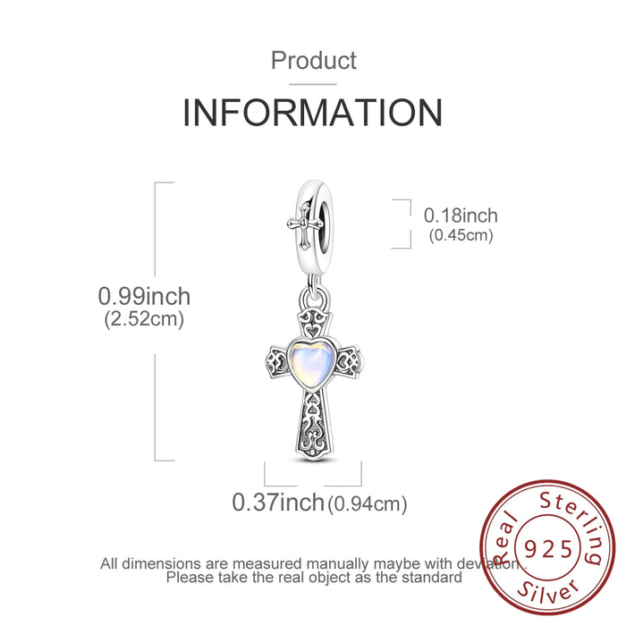 925 Sterling Silver Purple Cross Pendant Fits Bracelet Women Diy Gift